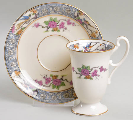 Ming-Birds (Older, Cream, Black Green Stamp) Chocolate Cup & Saucer Set