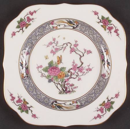 Ming-Birds (Older, Cream, Black Green Stamp) Square Salad Plate