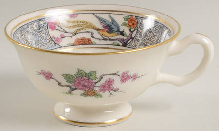 Ming-Birds (Older, Cream, Black Green Stamp) Footed Cup