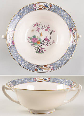 Ming-Birds (Older, Cream, Black Green Stamp) Large Berry Bowl