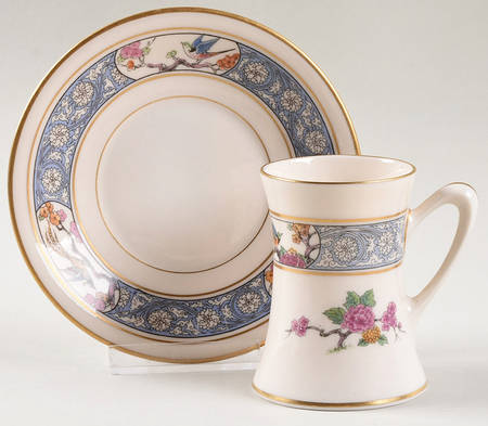 Ming-Birds (Older, Cream, Black Green Stamp) Chocolate Cup & Saucer Set