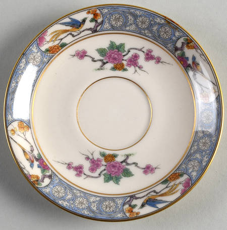 Ming-Birds (Older, Cream, Black Green Stamp) Saucer for Chocolate Cup