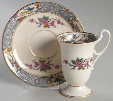 Ming-Birds (Older, Cream, Black Green Stamp) Chocolate Cup & Saucer Set