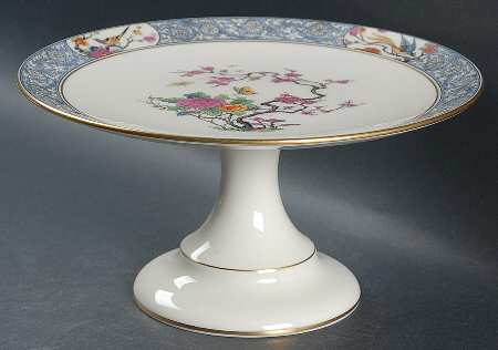 Ming-Birds (Older, Cream, Black Green Stamp) Round Compote (Height X Width)