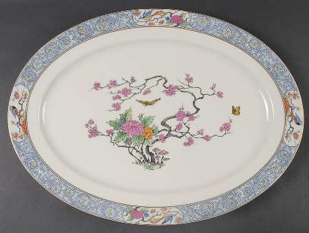 Ming-Birds (Older, Cream, Black Green Stamp) 17" Oval Serving Platter