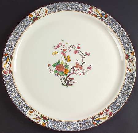 Ming-Birds (Older, Cream, Black Green Stamp) 14" Chop Plate (Round Platter)