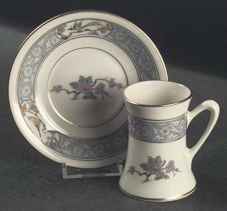 Ming-Birds (Older, Cream, Black Green Stamp) Chocolate Cup & Saucer Set