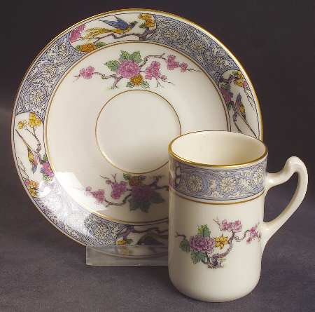 Ming-Birds (Older, Cream, Black Green Stamp) Chocolate Cup & Saucer Set