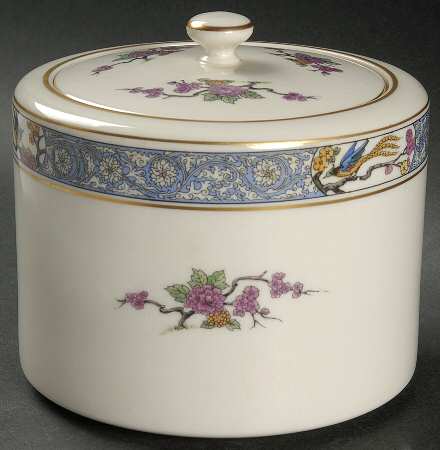Ming-Birds (Older, Cream, Black Green Stamp) Cracker Jar & Lid