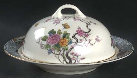 Ming-Birds (Older, Cream, Black Green Stamp) Muffin Dish & Lid