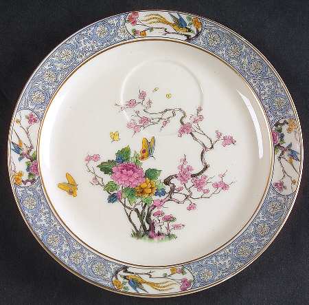 Ming-Birds (Older, Cream, Black Green Stamp) Snack Plate