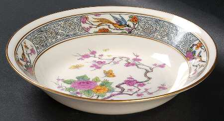 Ming-Birds (Older, Cream, Black Green Stamp) Coupe Soup Bowl