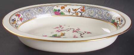 Ming-Birds (Older, Cream, Black Green Stamp) 9" Oval Vegetable Bowl