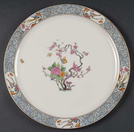 Ming-Birds (Older, Cream, Black Green Stamp) 12" Chop Plate (Round Platter)