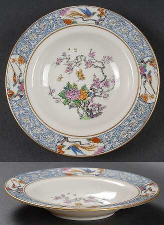Ming-Birds (Older, Cream, Black Green Stamp) Rim Fruit/Dessert (Sauce) Bowl
