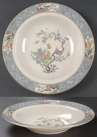 Ming-Birds (Older, Cream, Black Green Stamp) Large Rim Soup Bowl