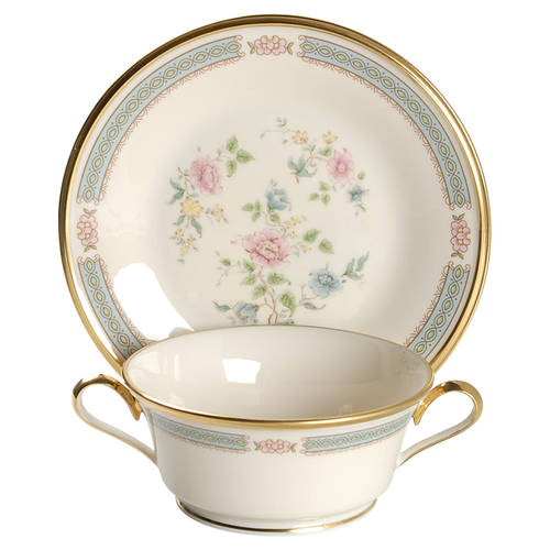 Morning Blossom Footed Cream Soup & Dessert Plate/Saucer Set