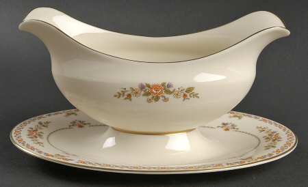 Monticello Orange (Newer) Gravy Boat with Attached Underplate