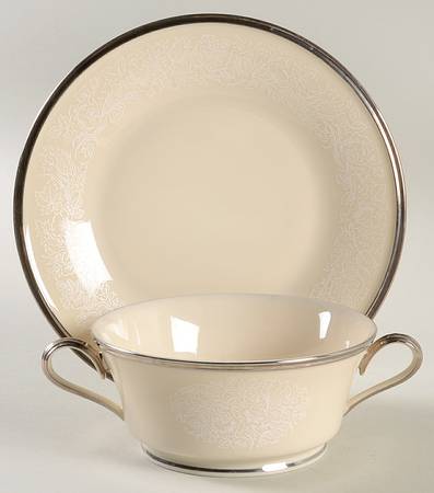 Moonspun Footed Cream Soup & Dessert Plate/Saucer Set