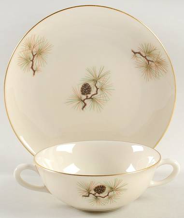 Pine Flat Cream Soup Bowl & Dessert Plate/Saucer Set