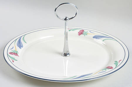 Poppies On Blue Round Serving Plate with Handle (DP)