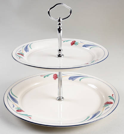 Poppies On Blue 2 Tiered Serving Tray (Dinner & Salad Plate)