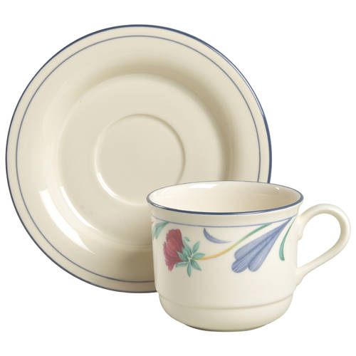 Poppies On Blue Flat Cup & Saucer Set
