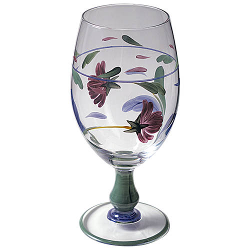 Poppies On Blue Handpainted Glassware Goblet