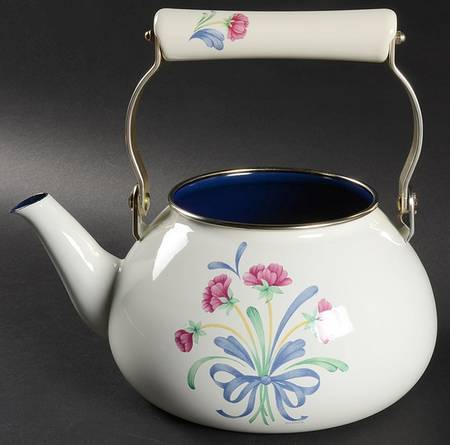 Poppies On Blue Metal Kettle No Lid