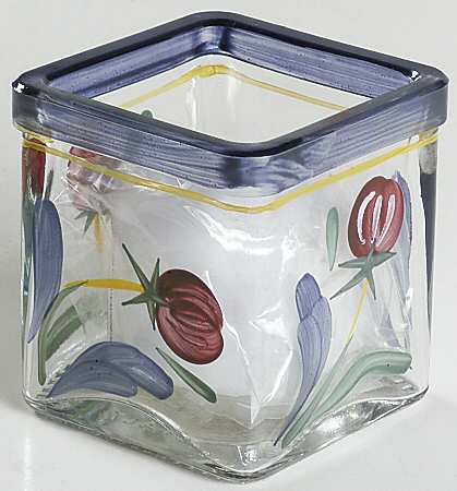 Poppies On Blue Hand Painted Glassware Votive Candleholder