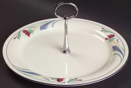 Poppies On Blue Round Serving Plate with Handle (DP)