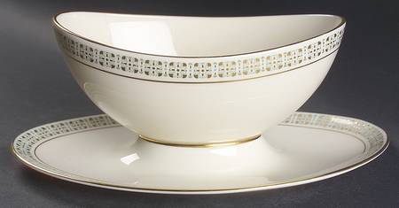 Rhythm (Turquoise & Gold) Gravy Boat with Attached Underplate