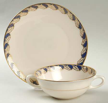 Royal Cobalt Blue Flat Cream Soup Bowl & Saucer Set