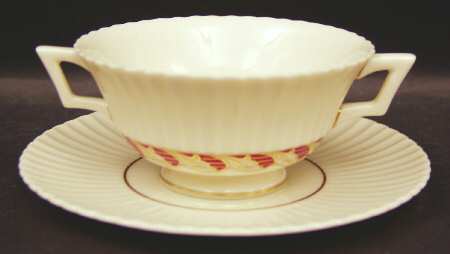 Savoy Maroon Footed Cream Soup Bowl & Saucer Set