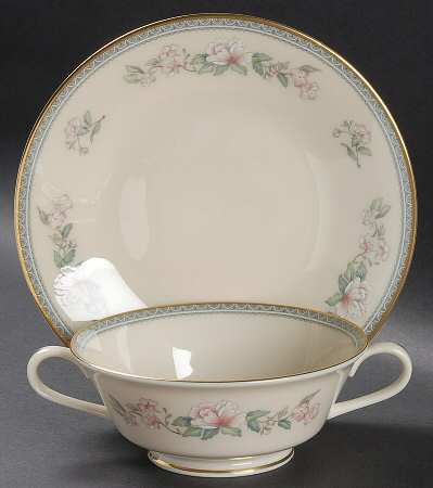 Serenade Footed Cream Soup Bowl & Saucer Set by Lenox