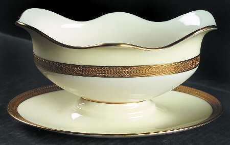 Vernon (Cream Rim) Gravy Boat with Attached Underplate by Lenox