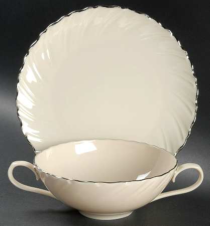 Weatherly Flat Cream Soup Bowl & Dessert Plate/Saucer Set