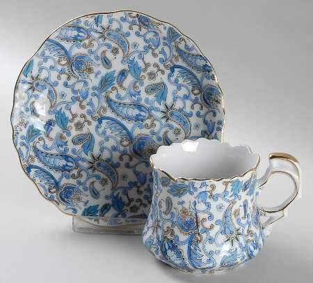 Blue Paisley Flat Cup & Saucer Set