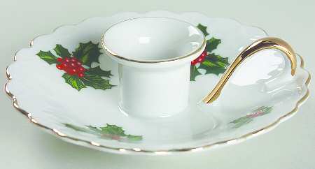 Boughs of Holly (SCALLOPED) Single Light Candlestick