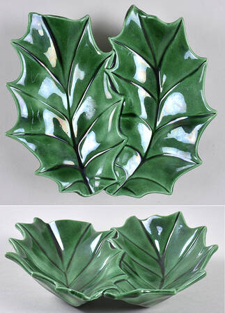 Green Holly Leaf Figural Divided Server