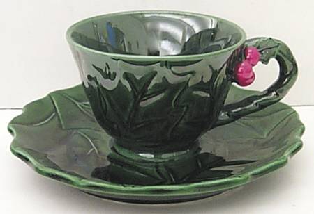 Green Holly Footed Cup & Saucer Set