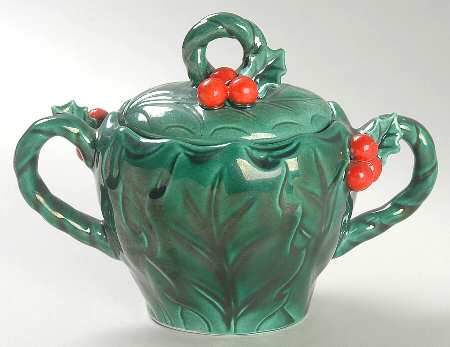Green Holly Sugar Bowl & Lid
