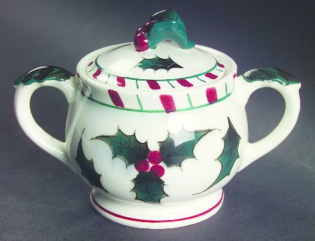 Holly Candy Cane Sugar Bowl & Lid