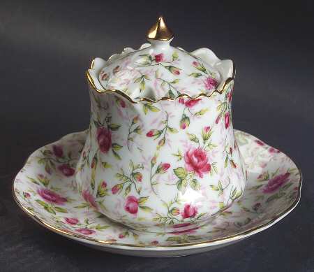 Rose Chintz Jam/Jelly & Lid W/Underplate