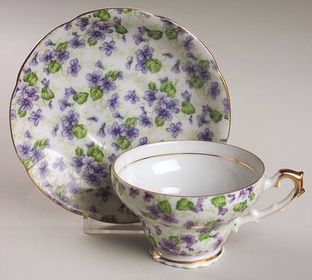 Violet Chintz Footed Cup & Saucer Set