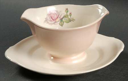 Tea Rose Cotillion Pink (No Trim) Round Gravy Boat/Attached Underplate