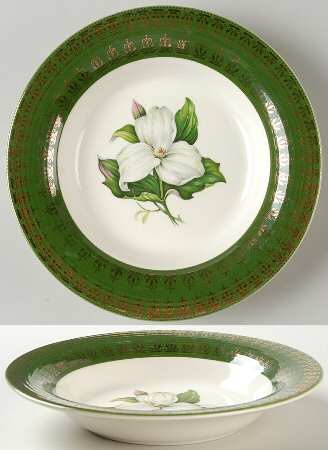 Trillium (Forest Green Filigree) Rim Soup Bowl
