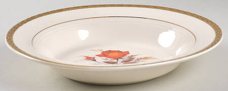 Vermillion Rose (Gold Leaf Band Edge) Rim Soup Bowl