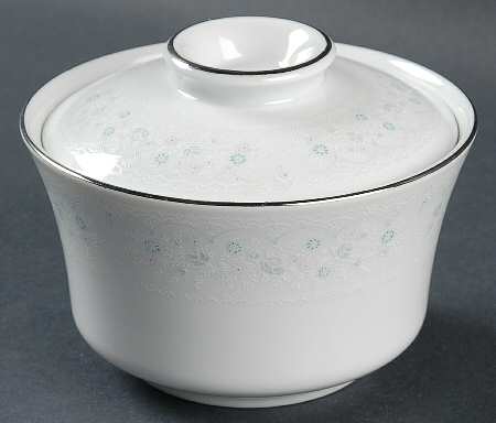 Brocade Blue and Pink Sugar Bowl & Lid