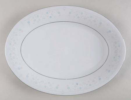 Brocade Blue and Pink 14" Oval Serving Platter